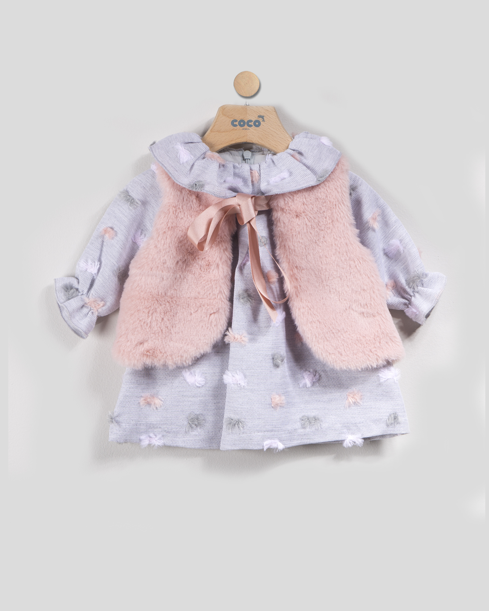 COCO Vestido bebe +chaleco pelo rosa COCO AQUA