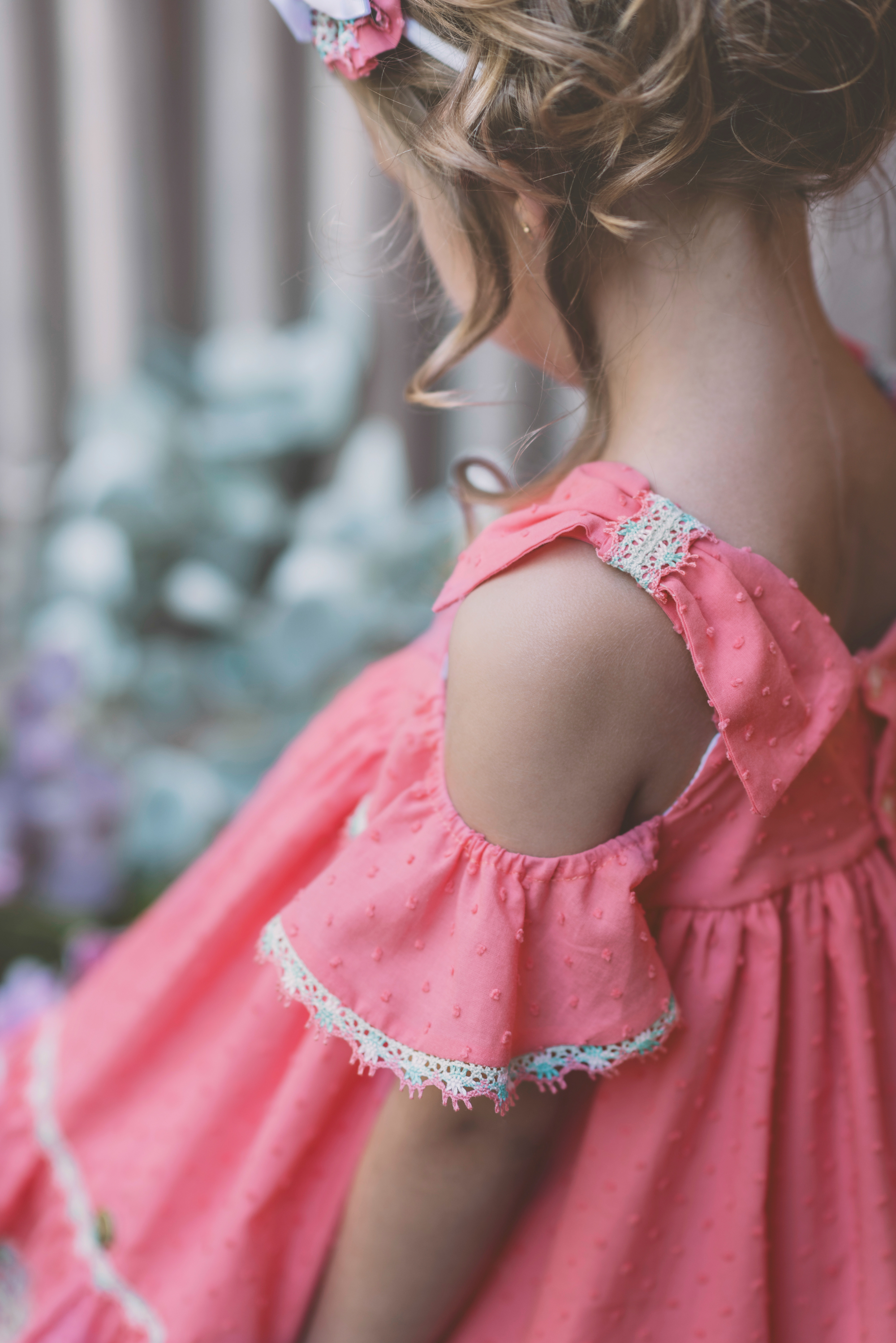 DOLCE PETIT Vestido plumeti coral
