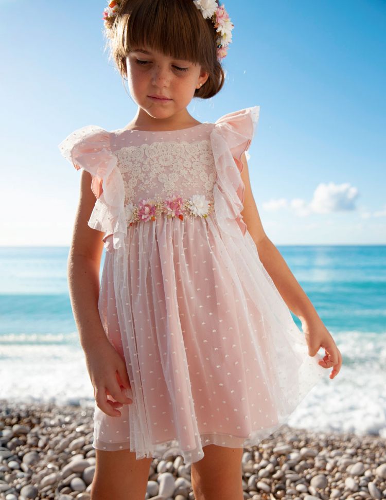 ABEL & LULA Vestido tul bordado topos Maquillaje