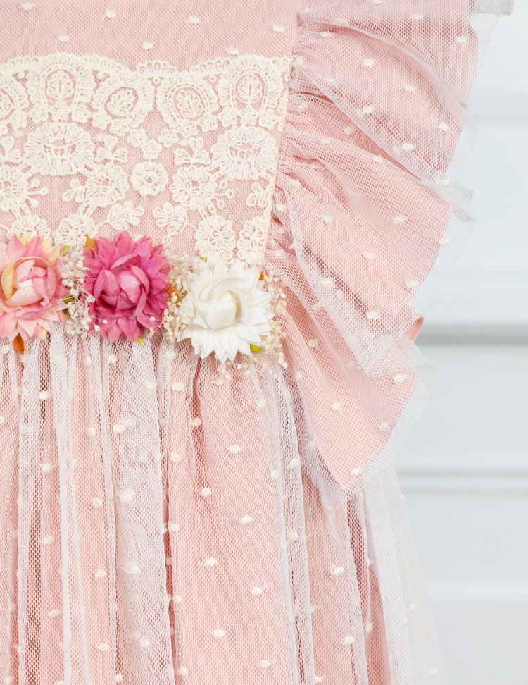 ABEL & LULA Vestido tul bordado topos Maquillaje