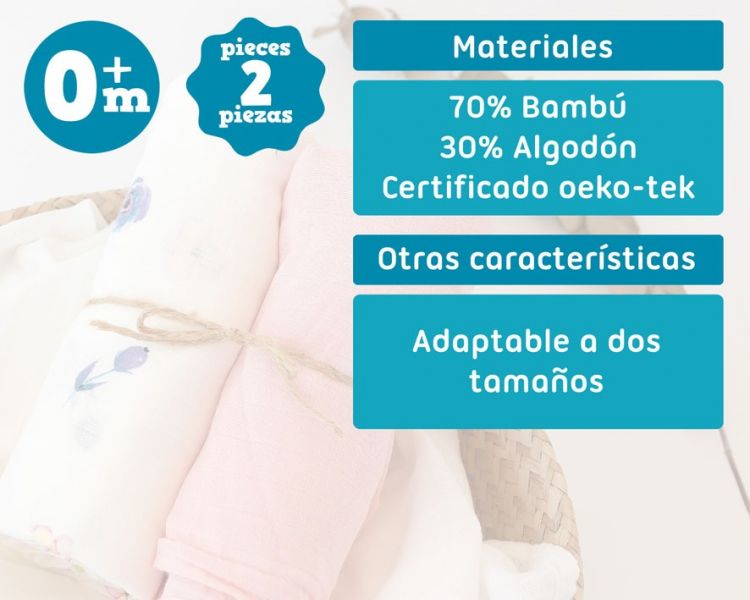 KIOKIDS Set 2 Muselinas bamb� Rosa