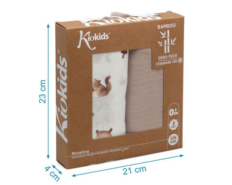 KIOKIDS Set 2 muselinas bamb� Tierra