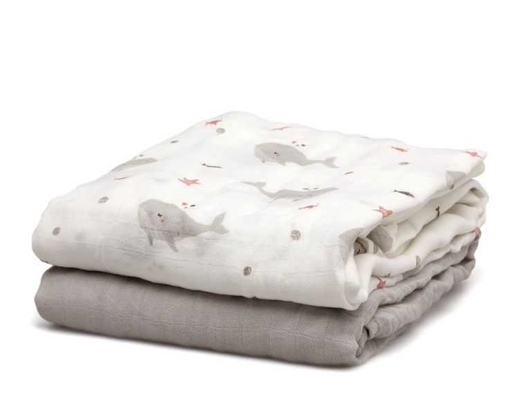 KIOKIDS Set 2 Muselinas bamb� Gris