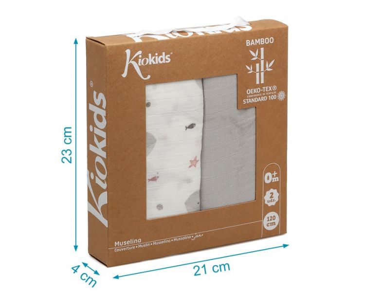 KIOKIDS Set 2 Muselinas bamb� Gris