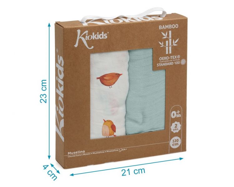 KIOKIDS Set 2 Muselinas bamb� Verde
