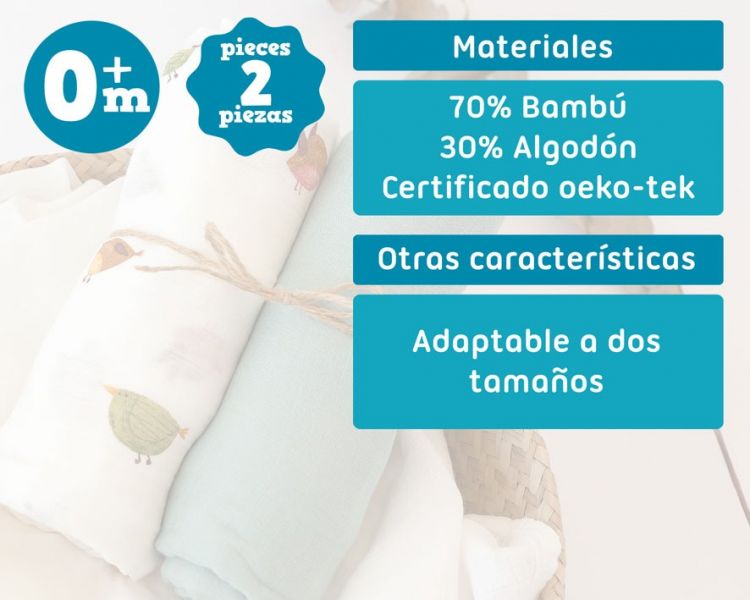 KIOKIDS Set 2 Muselinas bamb� Verde