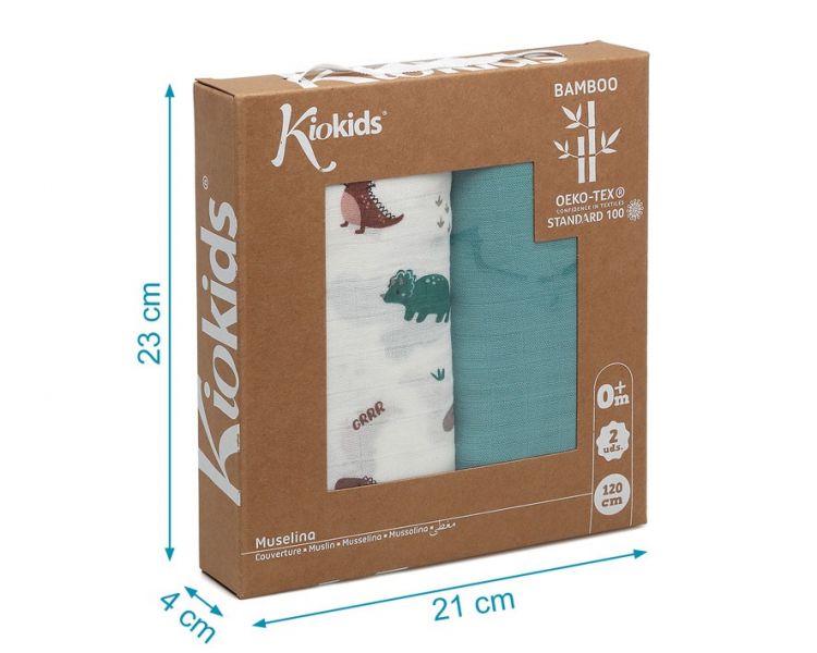 KIOKIDS Set 2 muselinas bamb� Dinosaurio