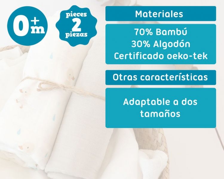 KIOKIDS Set 2 Muselinas bamb� Beige