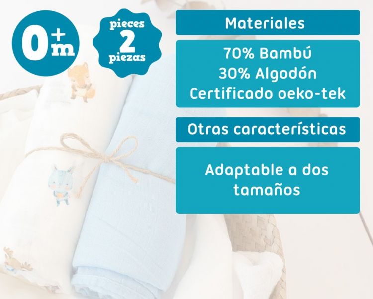 KIOKIDS Set 2 Muselinas bamb� Azul