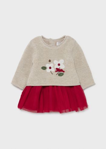 MAYORAL Vestido punto brillo y tul rojo