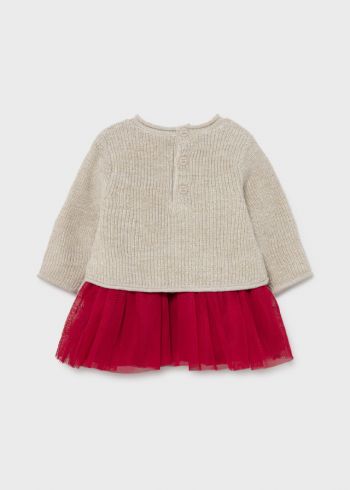 MAYORAL Vestido punto brillo y tul rojo